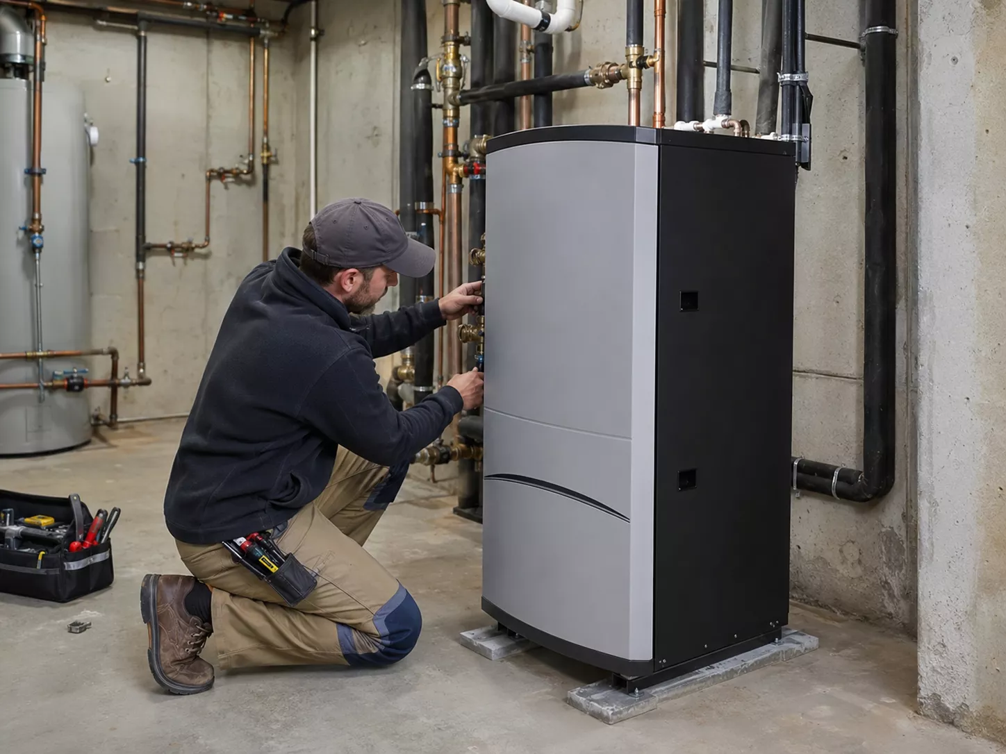 Forage de puits g&eacute;othermiques pour une nouvelle installation compl&egrave;te.