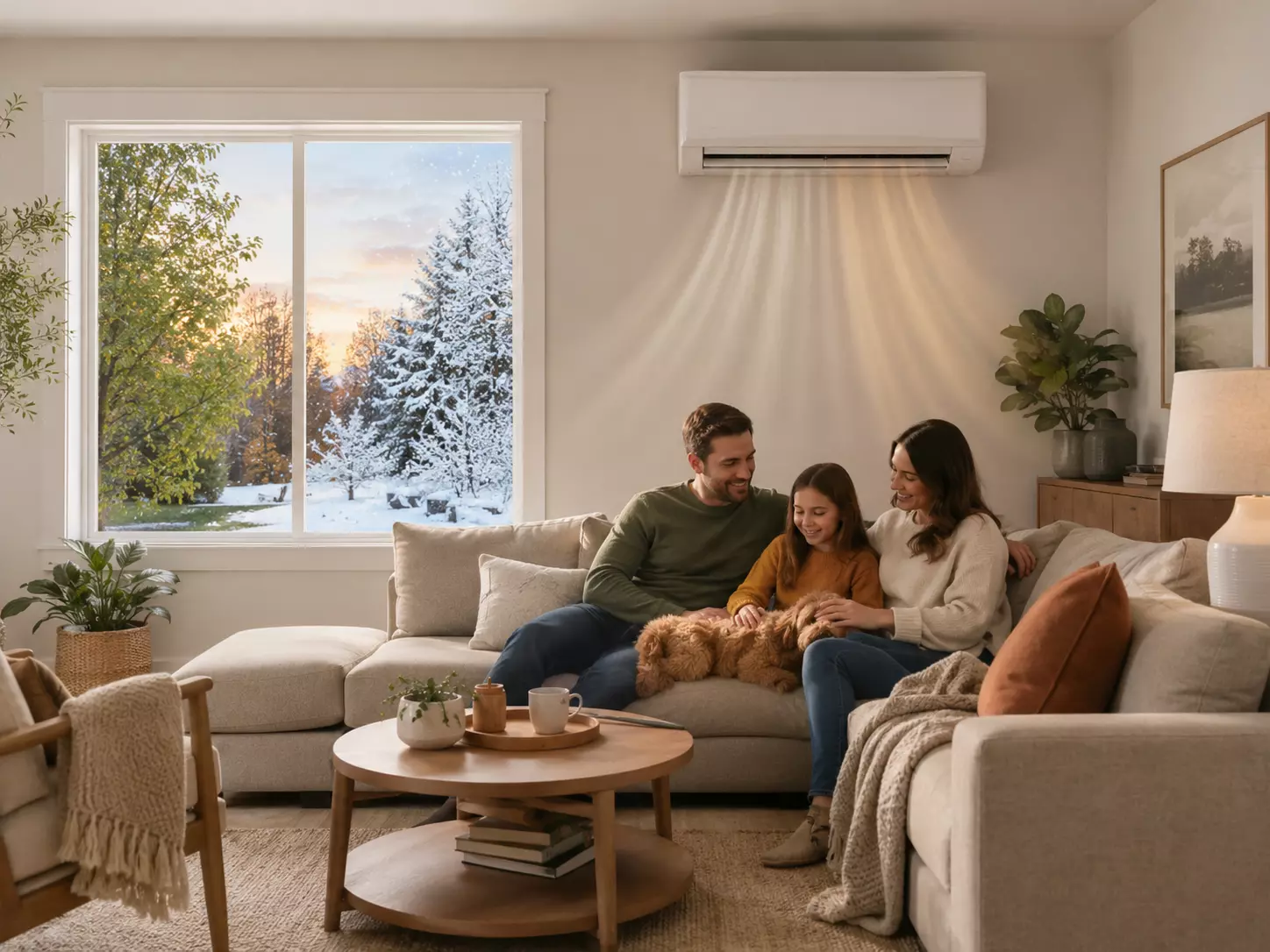 Thermopompe assurant la climatisation l&rsquo;&eacute;t&eacute; et le chauffage l&rsquo;hiver.